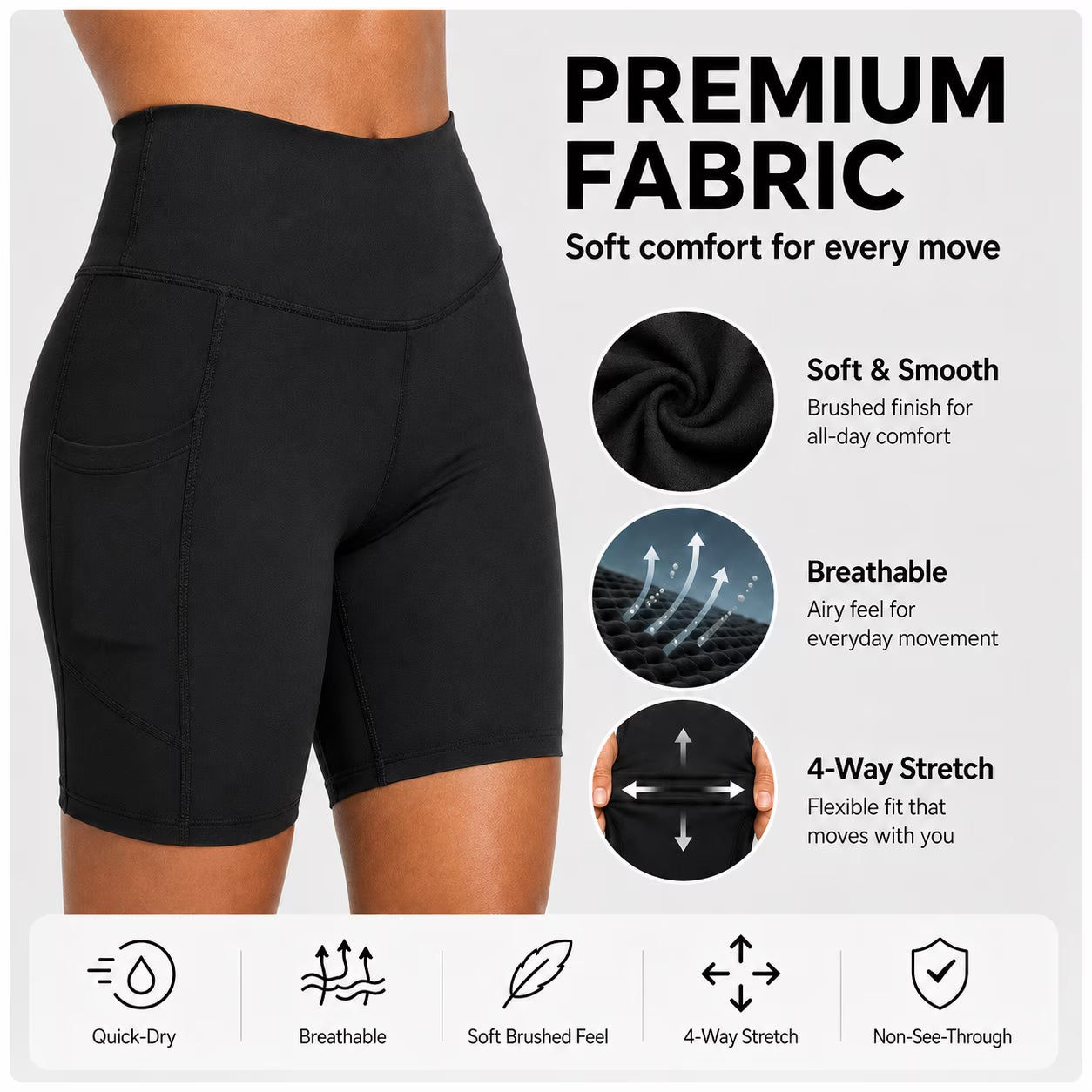 Womens 8" High Waist Yoga Shorts for Women Athletic Biker Shorts Workout Shorts Tummy Control Deep Pockets, Black, XXL