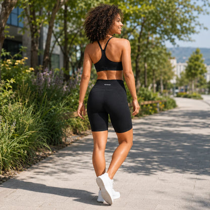 Womens 8" High Waist Yoga Shorts for Women Athletic Biker Shorts Workout Shorts Tummy Control Deep Pockets, Black, XXL