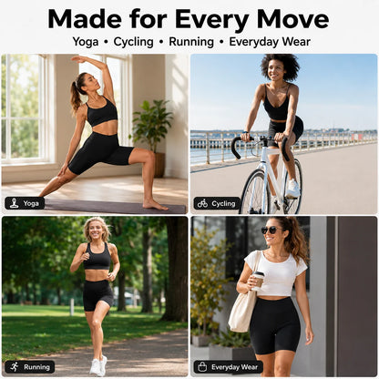 Womens 8" High Waist Yoga Shorts for Women Athletic Biker Shorts Workout Shorts Tummy Control Deep Pockets, Black, XXL