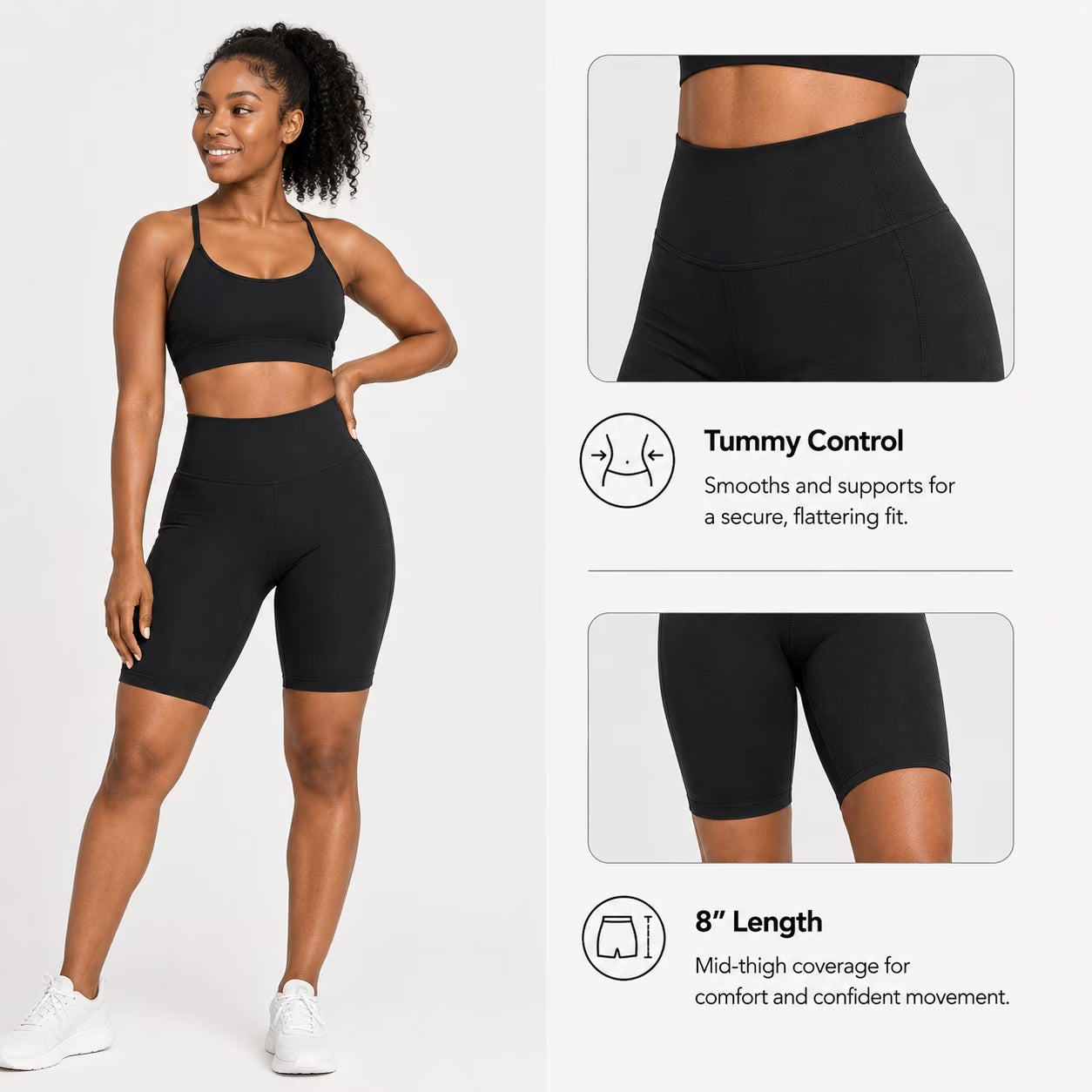 Womens 8" High Waist Yoga Shorts for Women Athletic Biker Shorts Workout Shorts Tummy Control Deep Pockets, Black, XXL