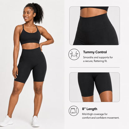 Womens 8" High Waist Yoga Shorts for Women Athletic Biker Shorts Workout Shorts Tummy Control Deep Pockets, Black, XXL